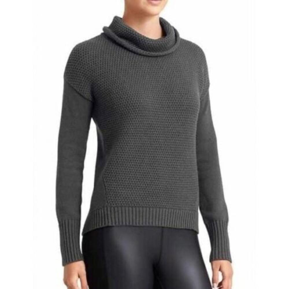 Athleta Breckenridge Cowl Neck Knit Sweater Charcoal Gray Size Medium EUC